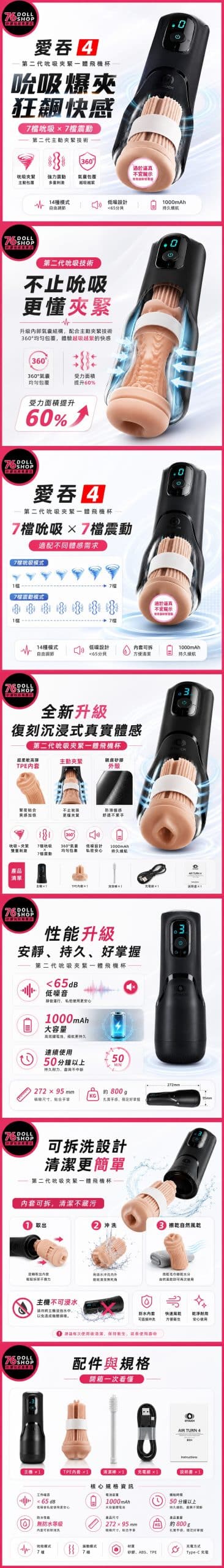 愛吞4智能吮吸夾緊飛機杯完整商品介紹