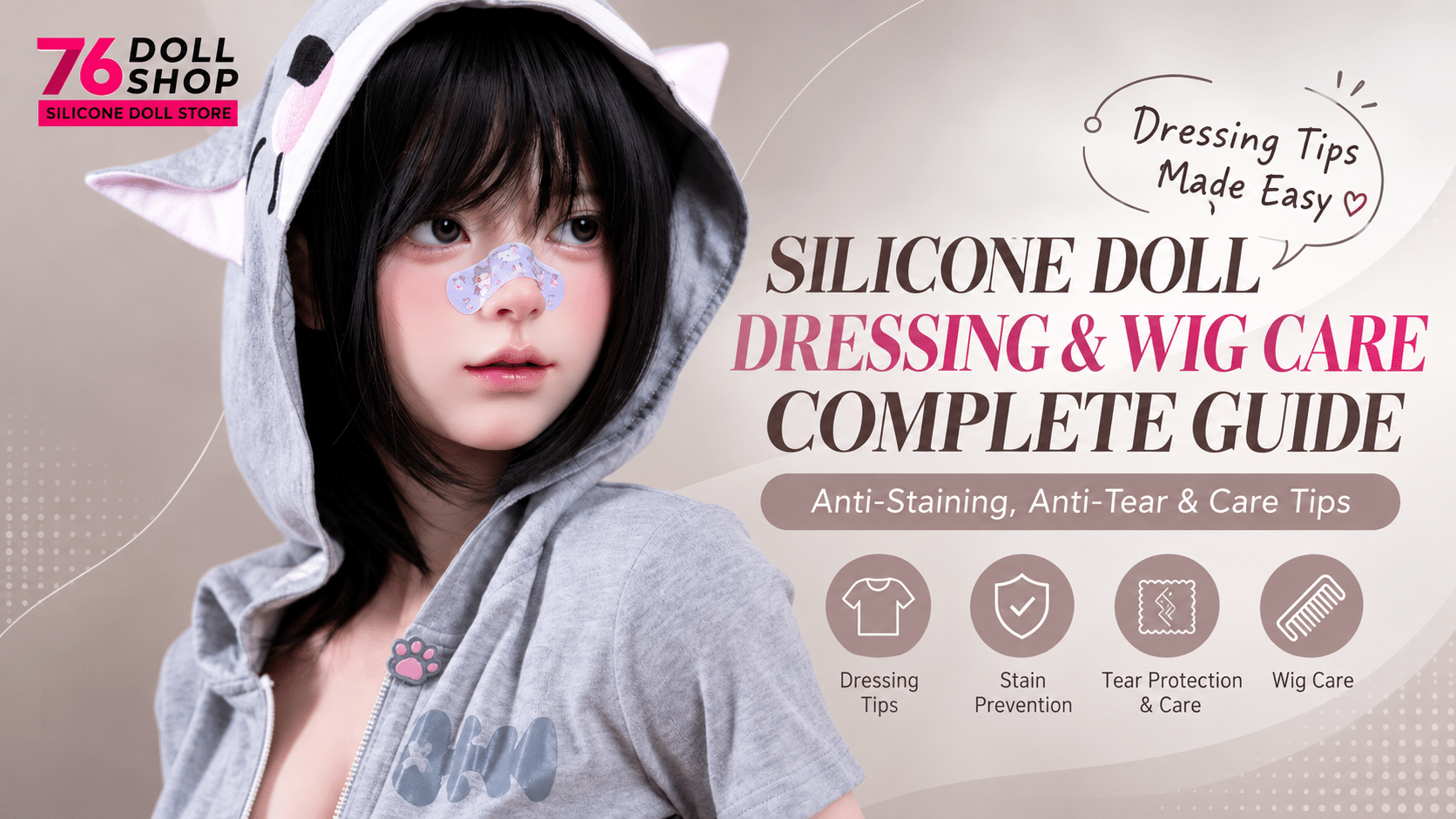 Cover image for tutorial article on dressing and wig styling for silicone dolls